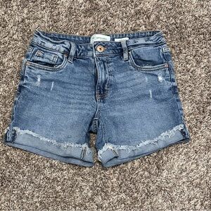 Celebrity Pink Blue Jean Shorts with Distressed Cut-Off Style